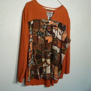 NEW Zanzea graphic print long sleeve cotton popover tunic XXXL 1X 2X 20 NWT